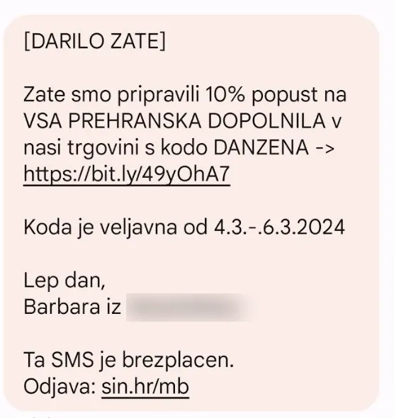 kratko sms obvestilo