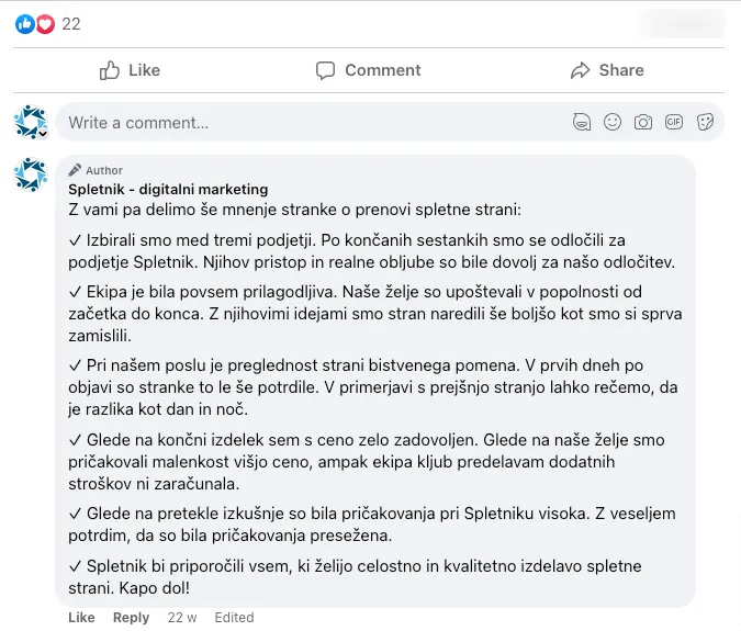 Privlačna objava na socialnem omrežju Facebook
