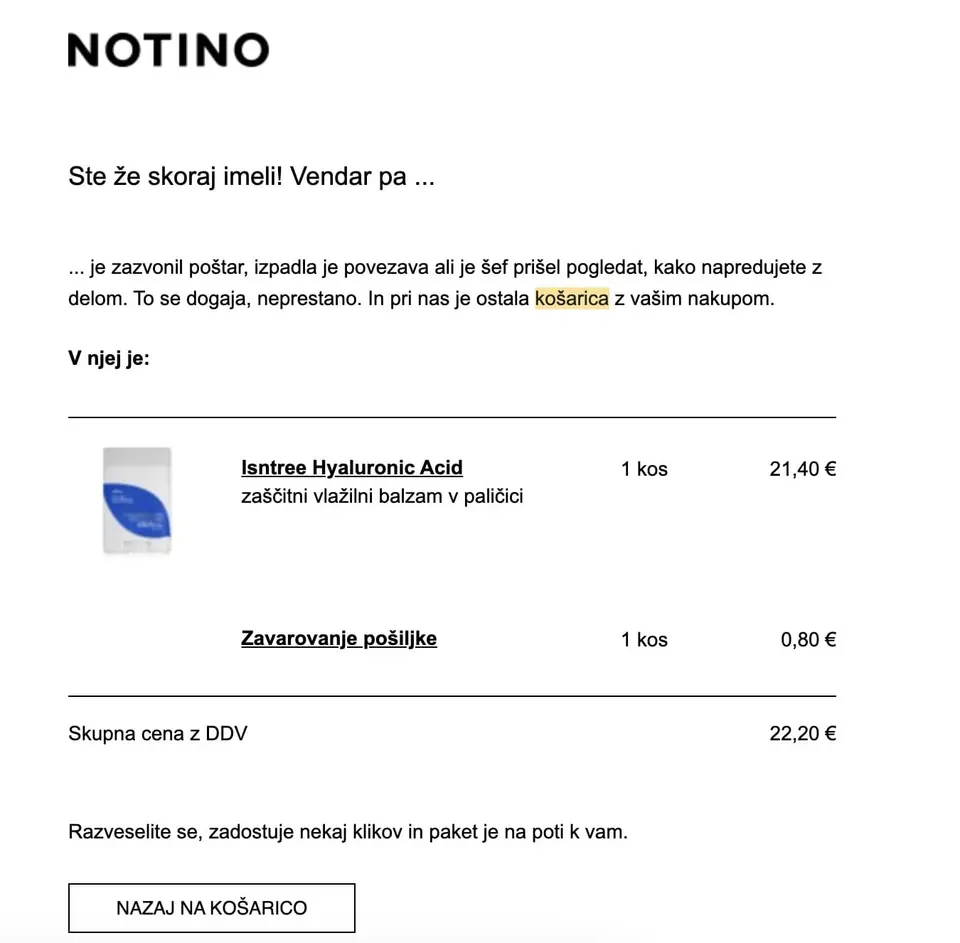 Primer zapuščene košarice Notisno.si