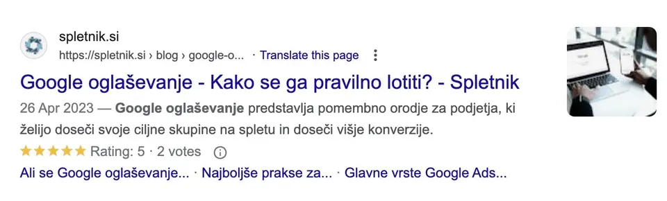 strukturirani podatki na prvi strani googla