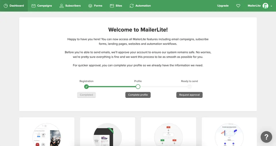 vzpostavitev mailerlite računa