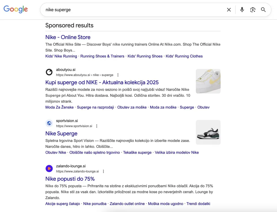 zakup blagovne znamke na prvi strani googla
