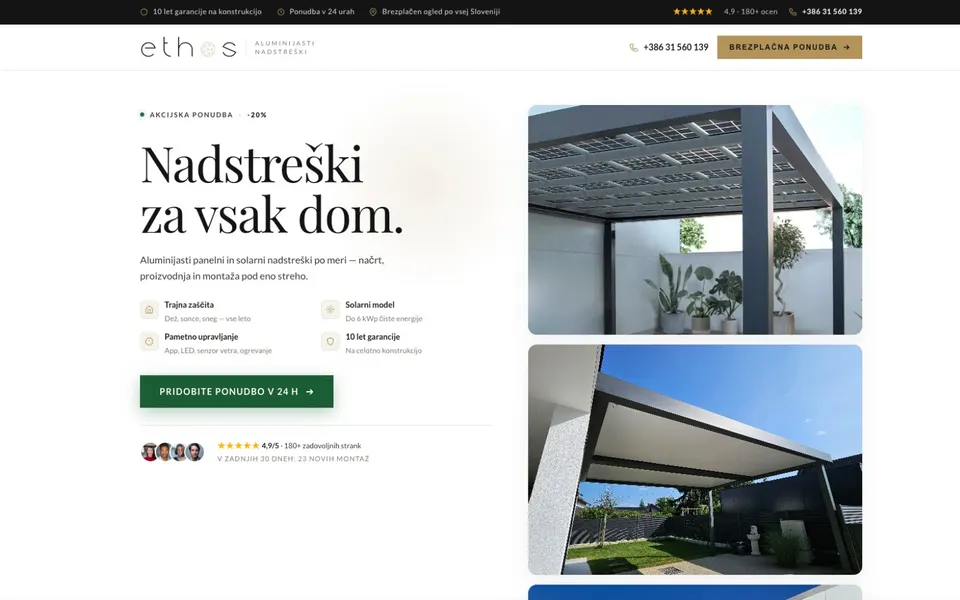 Ethos: posnetek spletne strani