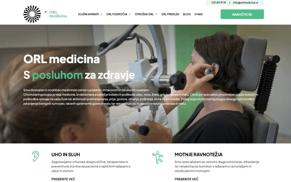 ORL medicina: posnetek spletne strani