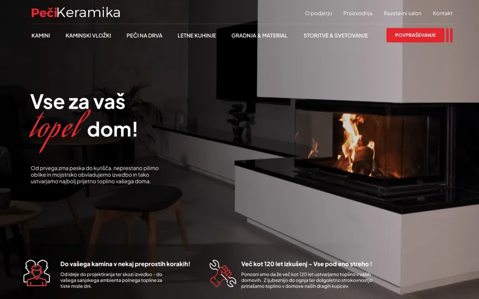 Peči Keramika: posnetek spletne strani