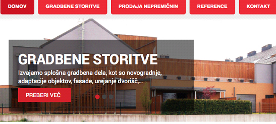 primer spletne strani v gradbenem segmentu