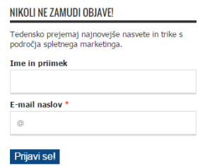 e-mail marketing, prijava na e-novice